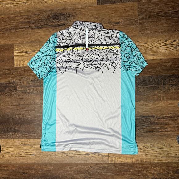 Jamie Sadock Golf Polo Short Sleeve Shirt Mens Medium Gray Black Teal Stretch - Picture 2 of 4